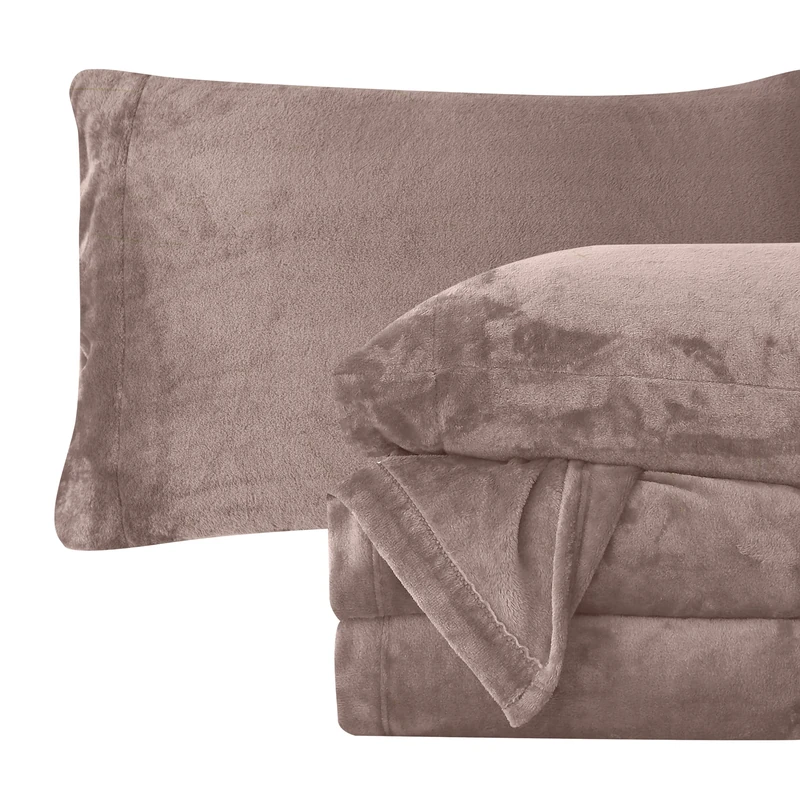 Elegant Comfort Luxuriously Soft 4-Piece Velvet Plush Flannel Sheet Set - Premium Quality - Cozy Warm, Anti-Static, Non Pilling Fuzzy Velvet Flannel Fleece Deep Pocket Sheet Set - Full, Taupe