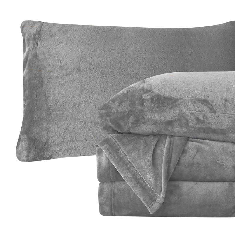 Elegant Comfort Luxuriously Soft 4-Piece Velvet Plush Flannel Sheet Set - Premium Quality - Cozy Warm, Anti-Static, Non Pilling Fuzzy Velvet Flannel Fleece Deep Pocket Sheet Set - Twin XL, Gray