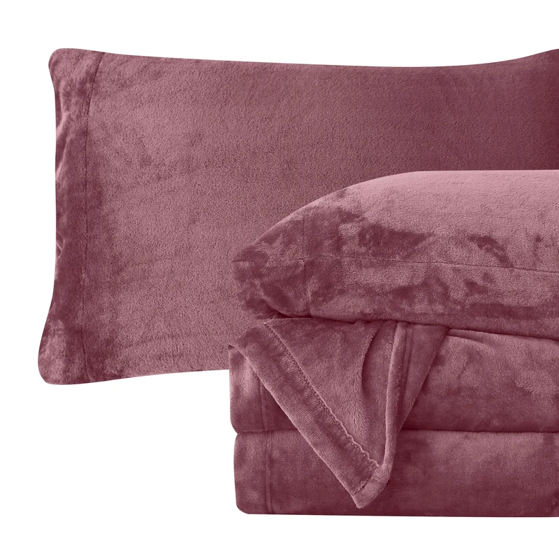Elegant Comfort Luxuriously Soft 4-Piece Velvet Plush Flannel Bedding Sheet Set - Premium Quality - Cozy Warm, Anti-Static, Non Pilling Fuzzy Velvet Flannel Fleece Deep Pocket Sheet Set - Twin, Rose