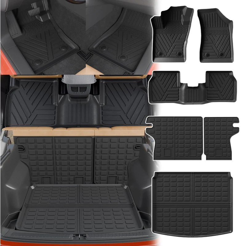 Thinzyou Floor Mats Compatible with 2017-2025 Jeep Compass Trunk Mat Cargo Liner Cargo Mat TPE All Weather Back Seat Cover Protector 2024 Compass Accessories (Trunk Mat+Backrest Mats+Floor Mats)