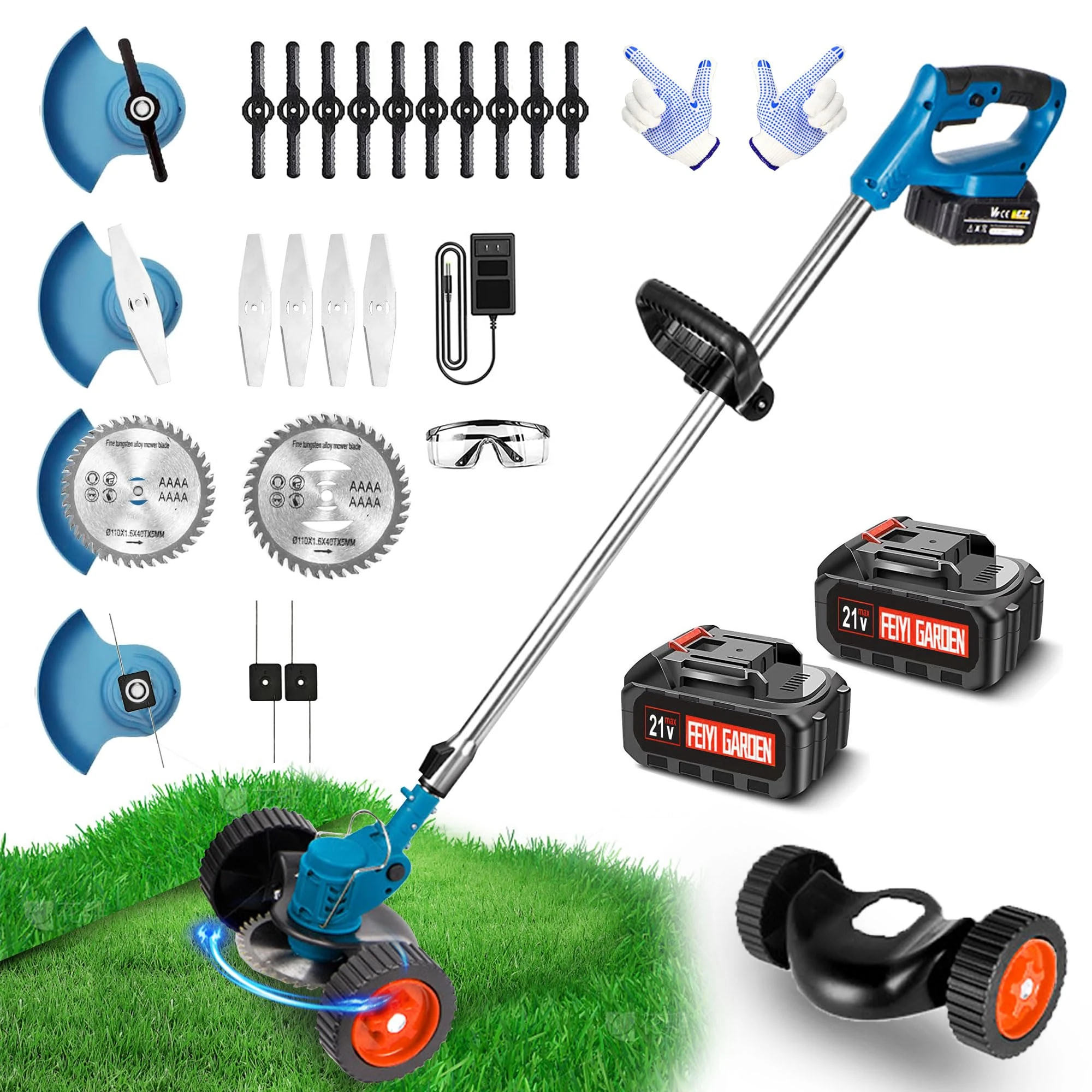 Metal Blade Cordless Strimmer 21v Grass Trimmers 27 Blades 15cm Cutting Diameter Cordless Strimmer Retractable Handle For Lawn Garden