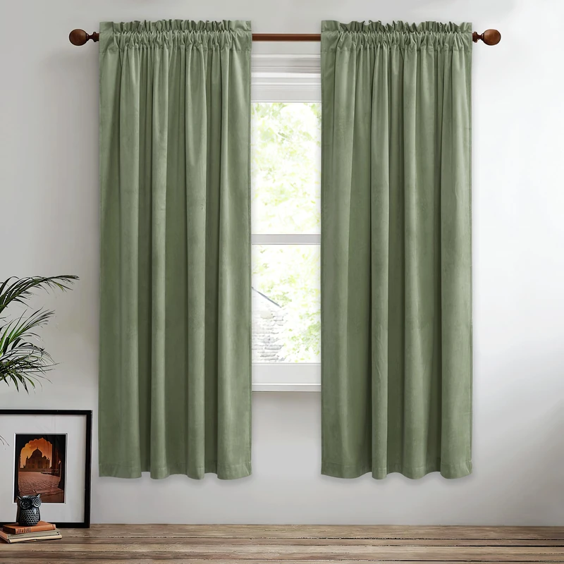 StangH Sage Green Curtains 72 inches Long Velvet Room Darkening for Nursery, Christmas Holiday Home Decor Blackout Drapes Energy Saving Rod Pocket for Living Room, W52 x L72, 2 Panels