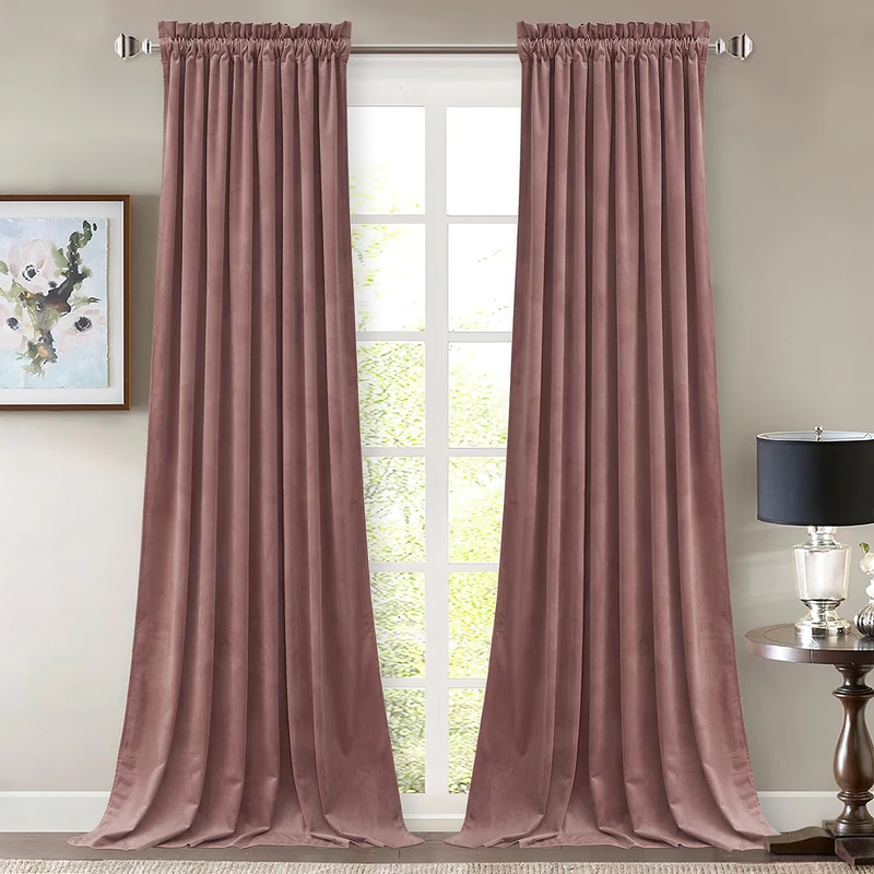 StangH Soft Wild Rose Velvet Curtains 102 inches Long Light Blocking for Girls Bedroom, Elegant Warming Drapes Thermal Insulated Noise Reducing for Nursery/Living Room, W52 x L102, 2 Panels