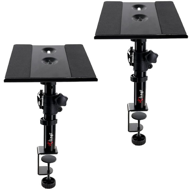Desktop Speaker Stand, Clamp-on Studio Monitor Speaker Stand Pair, Heavy Duty 22.5 x 24cm Metal Tray, -10° to +10° Titled Angle, Fits for Wide Range of Monitor Speakers, Bookshelf Speakers, Laptops.