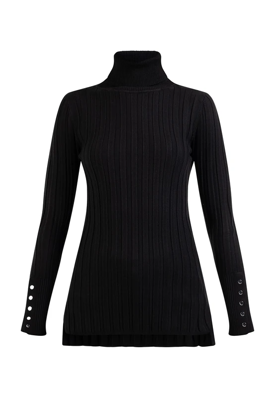 ICELOS Women's Knit Turtleneck Sweater, Black, M/L