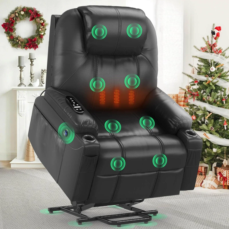 YONISEE Lift chairs recliners for elderly,Recliner Chair with Massage and Heat, Extended Footrest, Heavy Duty Motor Large Recliners for Living Room USB Port, Cup holders, 2 Side Pockets (Black)