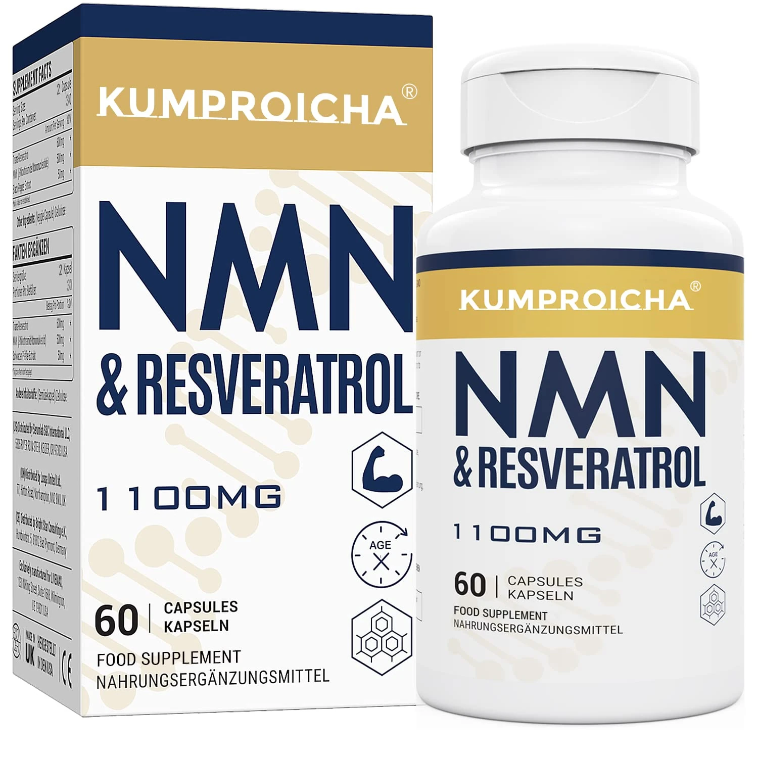 NAD+ Trans-Resveratrol Supplement 1100mg with Black Pepper Extract - Cellular Energy Booster - (60 Count (Pack of 1))