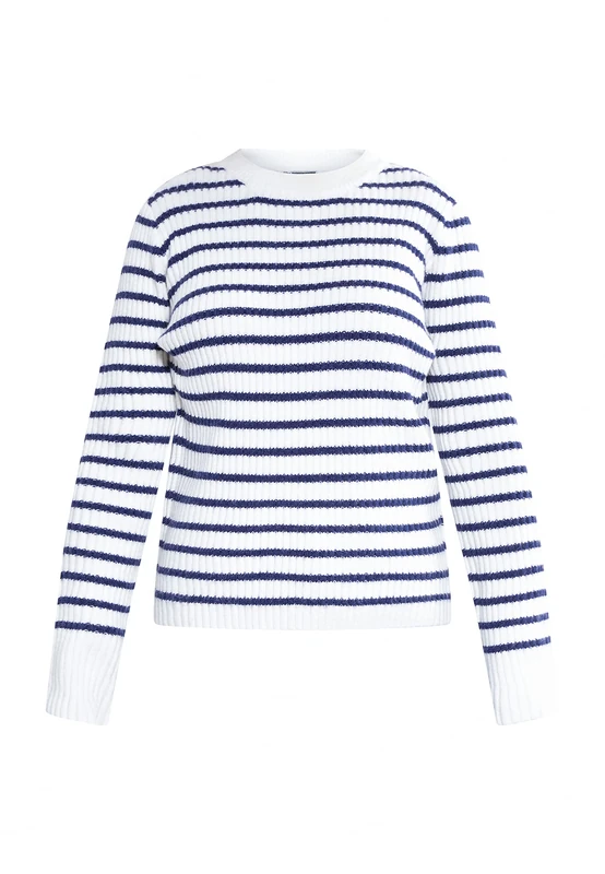 TEYLON Women's Knitted Jumper, Wool White Navy, M/L