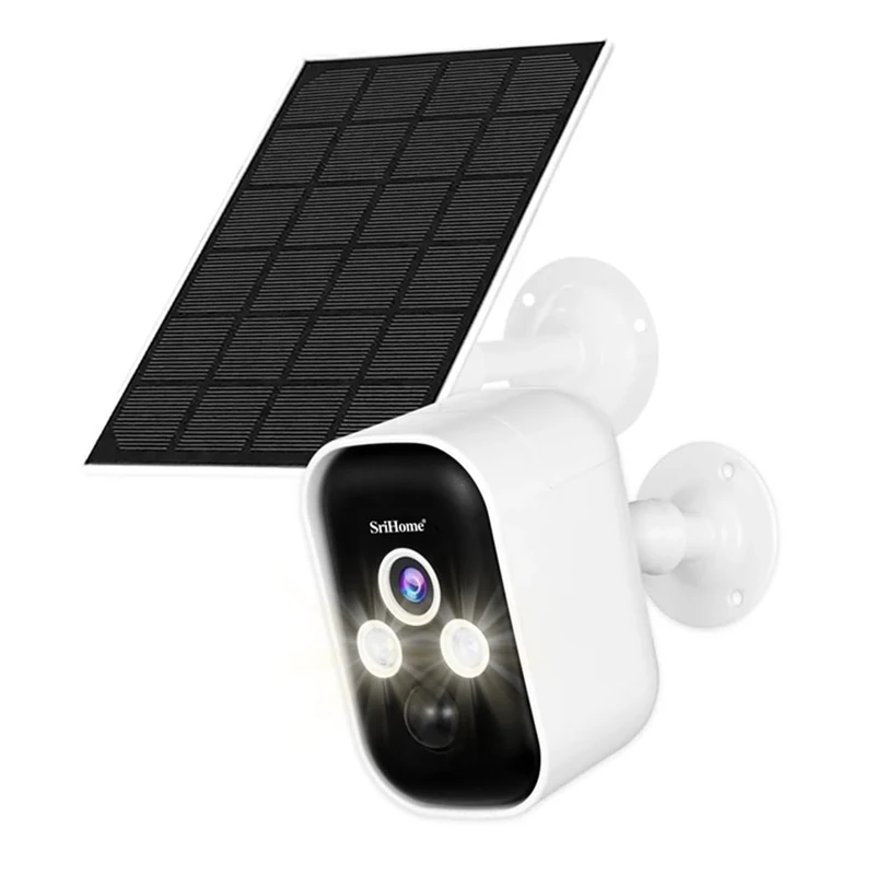 SriHome SH033B Wireless Battery Wi-Fi Camera, Colour Night Vision, Person Detection, IP65, Audio, Solar Panel