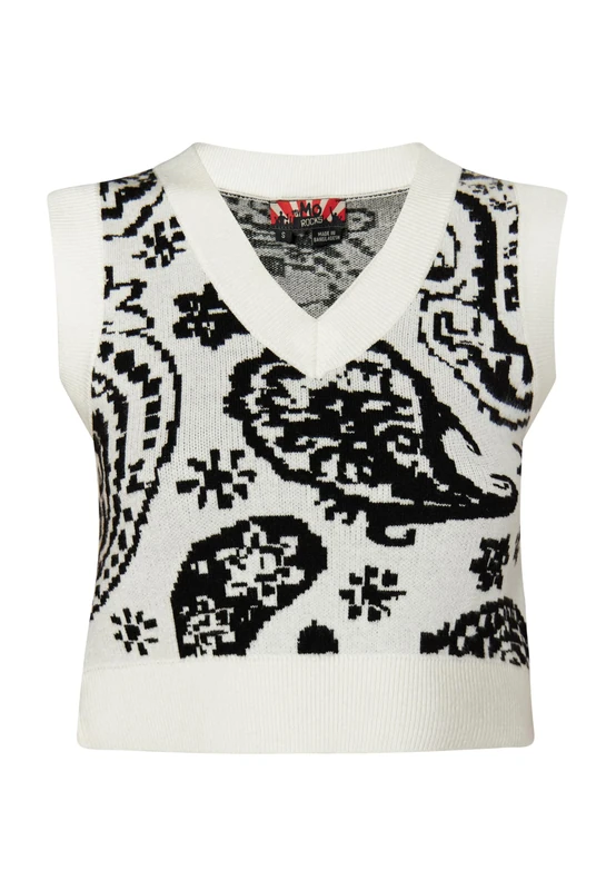 ROCKEASY Women's Knitted Sweater Vest, White, L