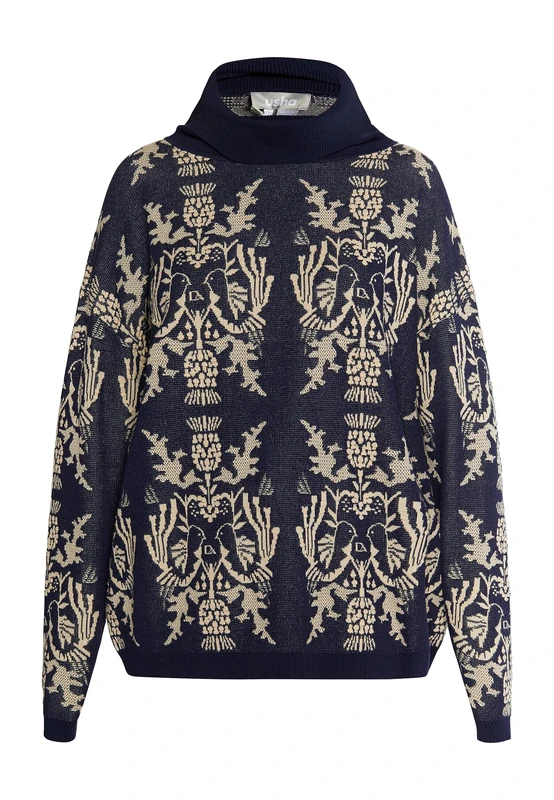 isha Women's Knitted Jumper, Navy Cream, XL/XXL