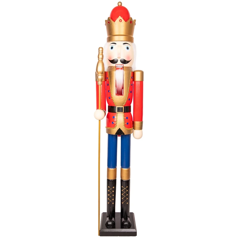 150cm Giant Life-Size Wooden Christmas Nutcracker Soldier Statue King Puppet Figurines Xmas Home Door Decoration Ornament