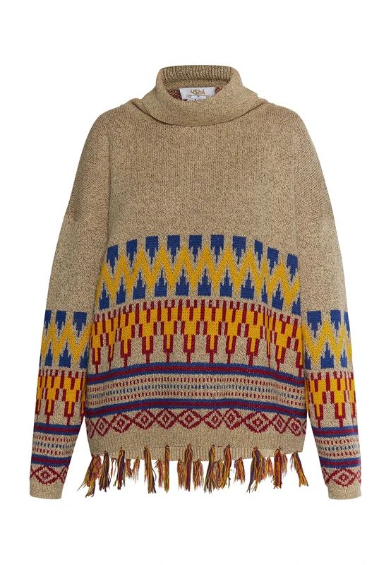 SIVENE Women's Knitted Jumper, Light Beige Multicoloured, M/L