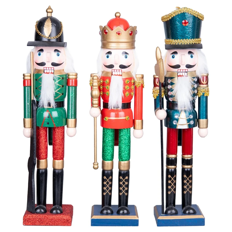 SHATCHI 43cm Red/Green Wooden Christmas Nutcrackers - 3pcs Set - Soldiers King Puppet Figurines Xmas Home Decoration Ornament