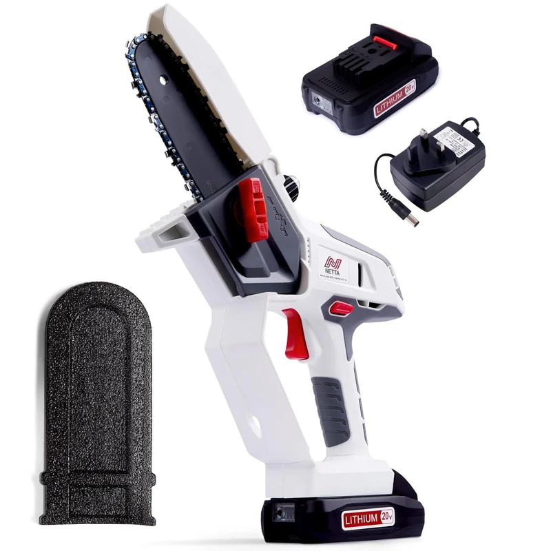 NETTA Cordless Mini Chainsaw 20V MAX - 11cm Handheld Battery Chainsaw with 2.0Ah Lithium Battery & Charger - Lightweight Electric Chainsaw Cordless for Tree Pruning & Log Cutting
