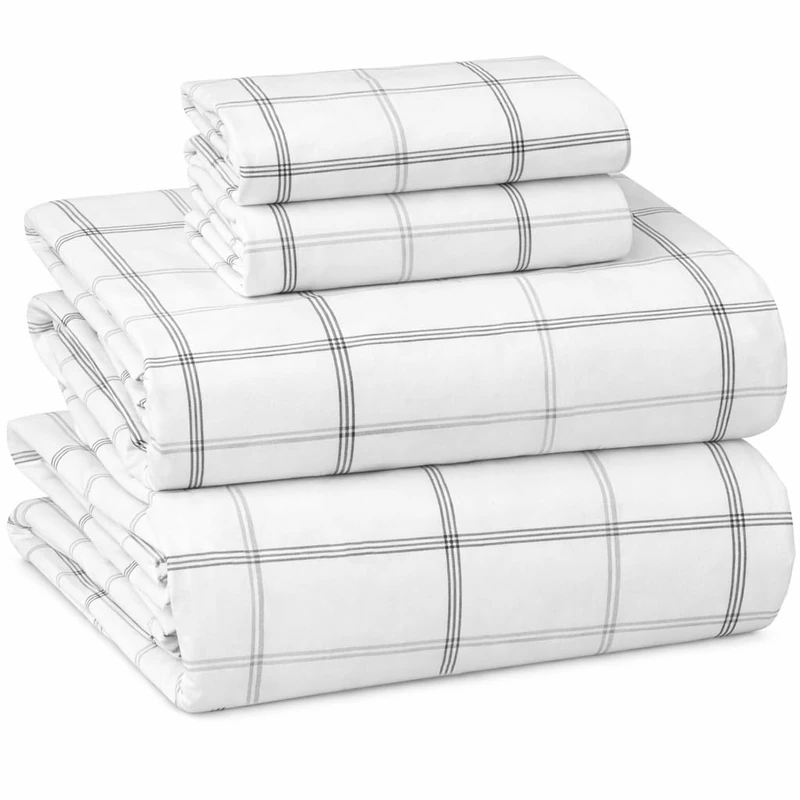 Briarwood Home® Printed Flannel Sheet Set, 100% Natural Cotton, Soft, Warm & Deep Pocket, Advanced Nano-Tech Making it Resistance to Pilling; Brushed 6 Times for Softness (Classic Plaid, Queen)