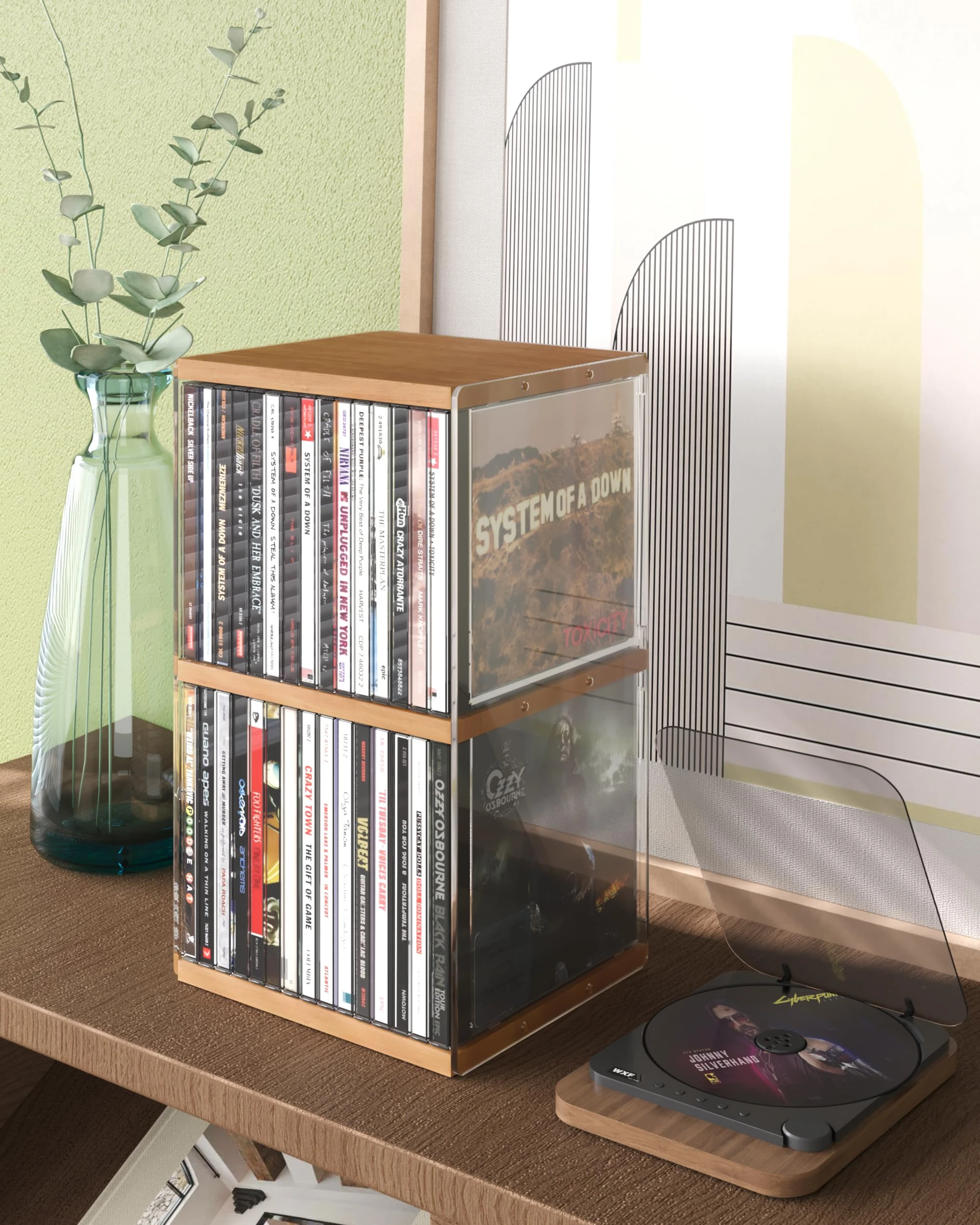 AREAJD Retro Walnut-colored MDF CD Holder Desk Rack Organizer, Cute Holds 30 CD Case, Cd Holder Stand, CD Storage/Shelf/Tower/Stand Dollar, Fit for Theatre Room