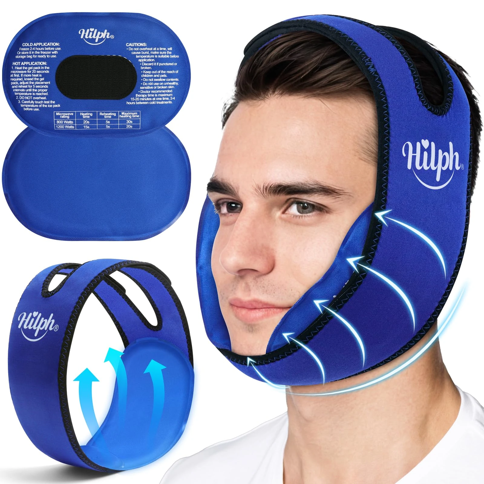 Hilph Jaw Ice Pack for Chin Head Jaw Injuries Anti-Slip, Face Ice Pack for Jaw with 2 Adjustable Gel Packs Cold Compress for Oral Surgery, Wisdom Teeth Extraction & Dental Implants, Tonsillectomy