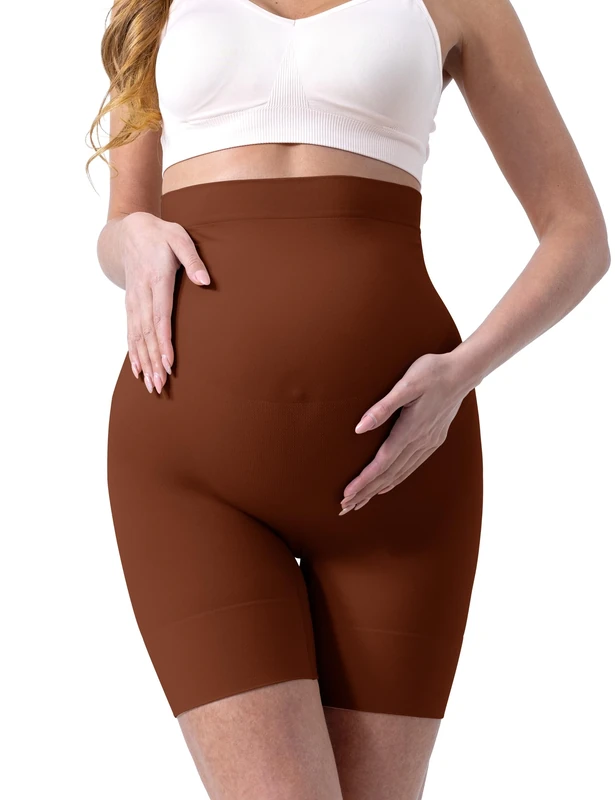 SUNNYBUY Women's Maternity Shapewear for Dresses, Seamless Mid-Thigh Pregnancy Underwear Over Belly Support, 1pk-chocolate, XL