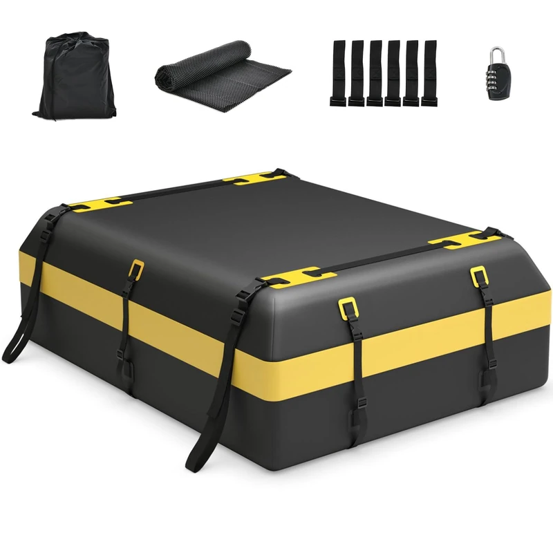 GiantexUK 15/21 Cubic Feet Car Roof Bag for Car Suv (Black+Yellow, 600L)