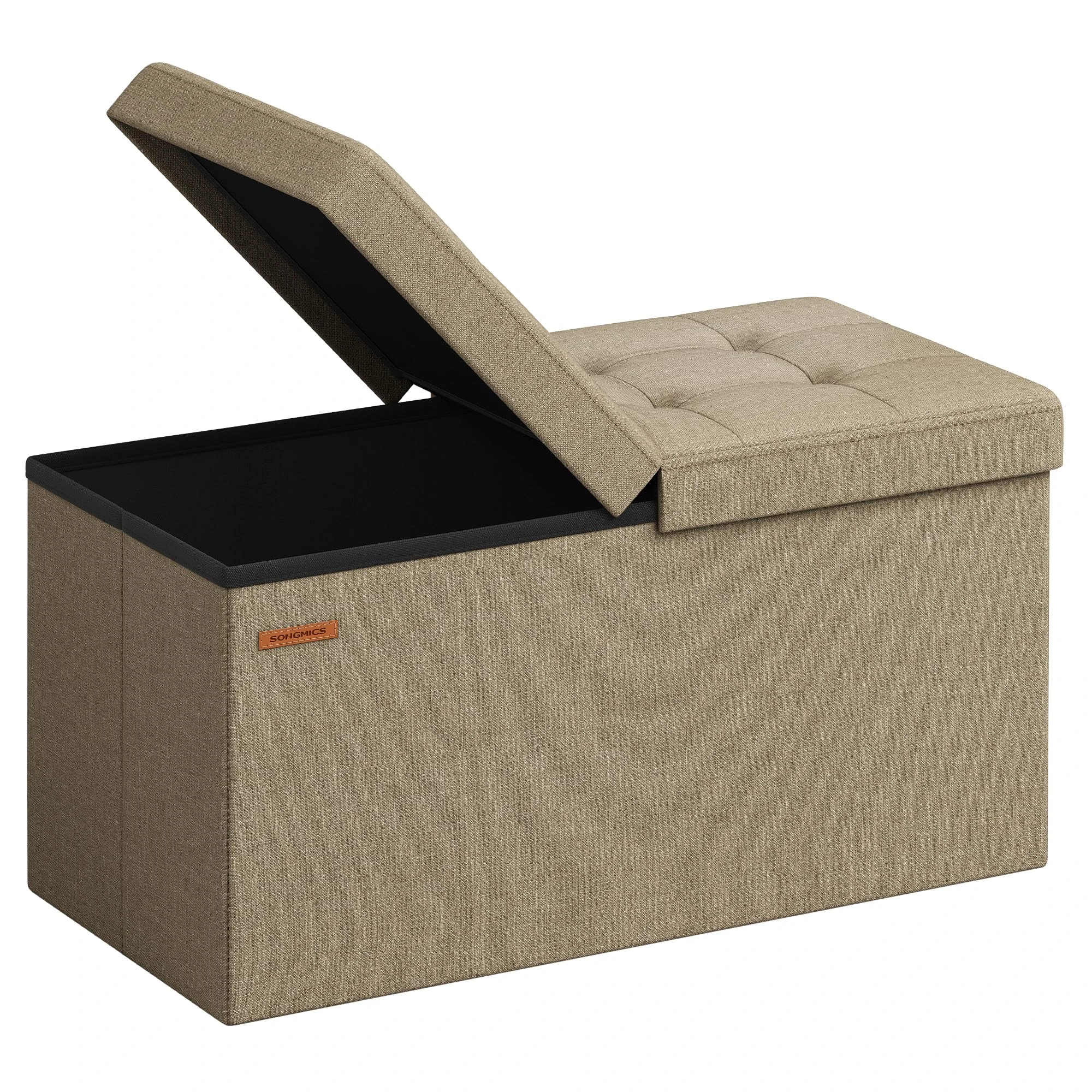 SONGMICS Storage Ottoman, Foldable Storage Bench, 38 x 76 x 38 cm, Flipping Lid, 300 kg Load Capacity, for Hallway, Living Room, Bedroom, Camel Brown LSF046K51
