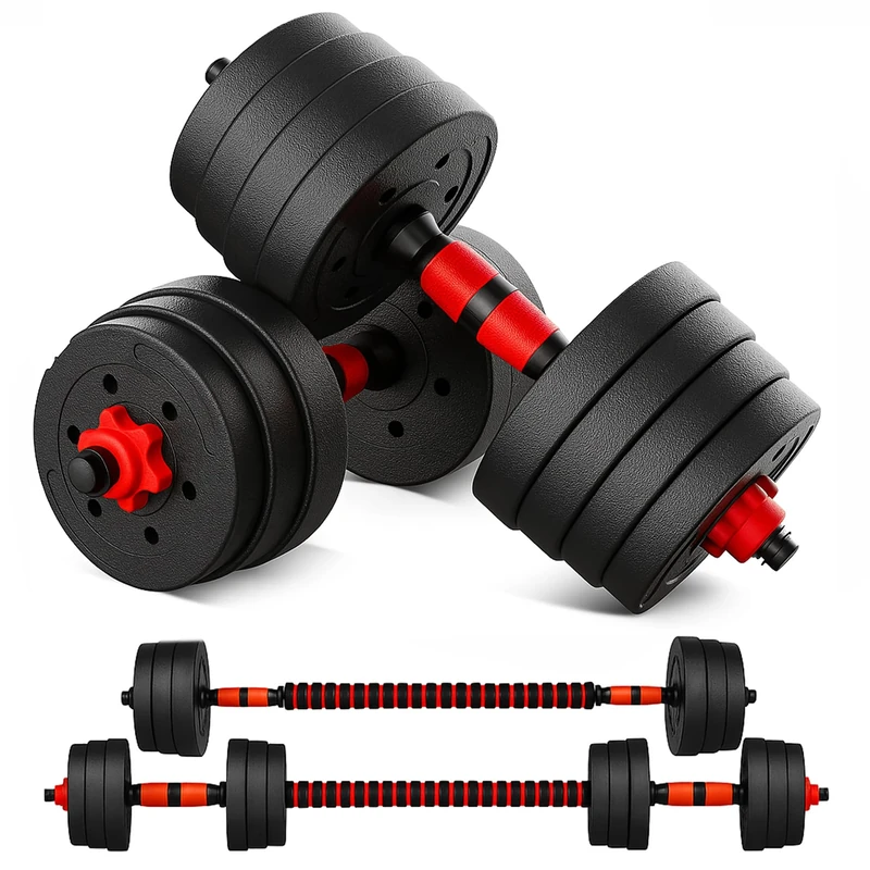 FK Sports Adjustable Dumbbells Set with Barbell 40Kg - Dumbbell Weight Set for Women & Men for Home Gym- Weight Lifting Set for Bodybuilding & Strength Training - Anti Slip Handle - Gym Equipment