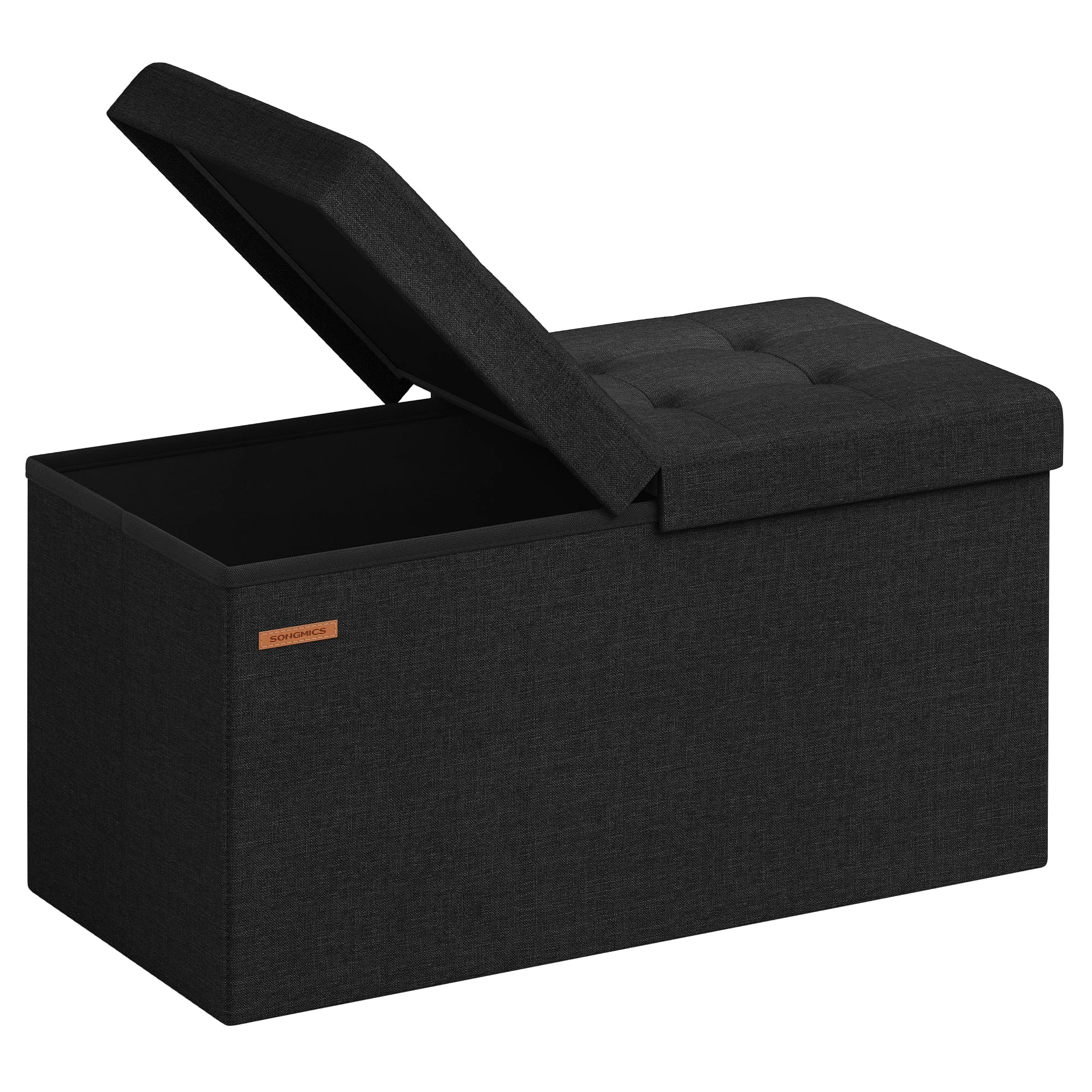 SONGMICS Storage Ottoman, Foldable Storage Bench, 38 x 76 x 38 cm, Flipping Lid, 300 kg Load Capacity, for Hallway, Living Room, Bedroom, Ink Black LSF046B51
