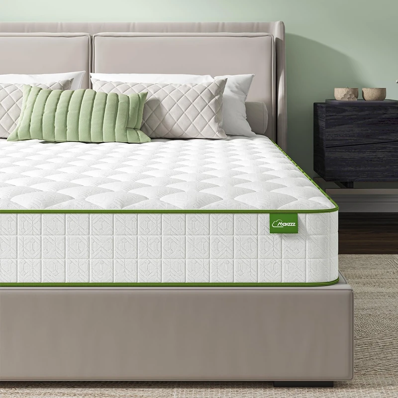 Maxzzz 4FT Double Mattress, Deep Spring Value Mattress, Soft/Medium Firm Double Sprung Mattress, Greenish White (4ft6 x 6ft3, 135cm x 190cm) - Image 1