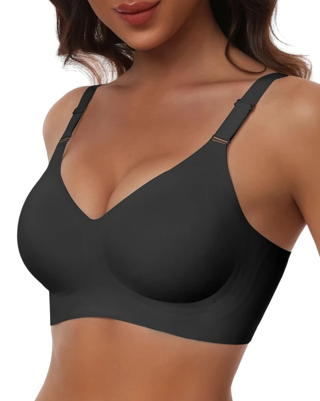 HORISUN Wireless Push Up Full Coverage Bra for Women Seamless Bras with Soft Support Comfort T Shirt Bralette (Black,M)