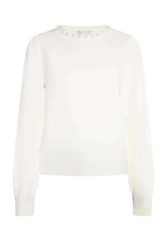 NAEMI Women's Beaded Sweater, Wool White, XS/S