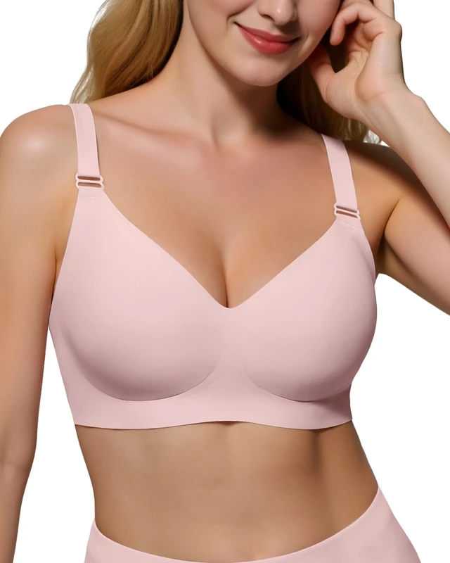 HORISUN Wireless Push Up Full Coverage Bra for Women Seamless Bras with Soft Support Comfort T Shirt Bralette (Pink,4XL)