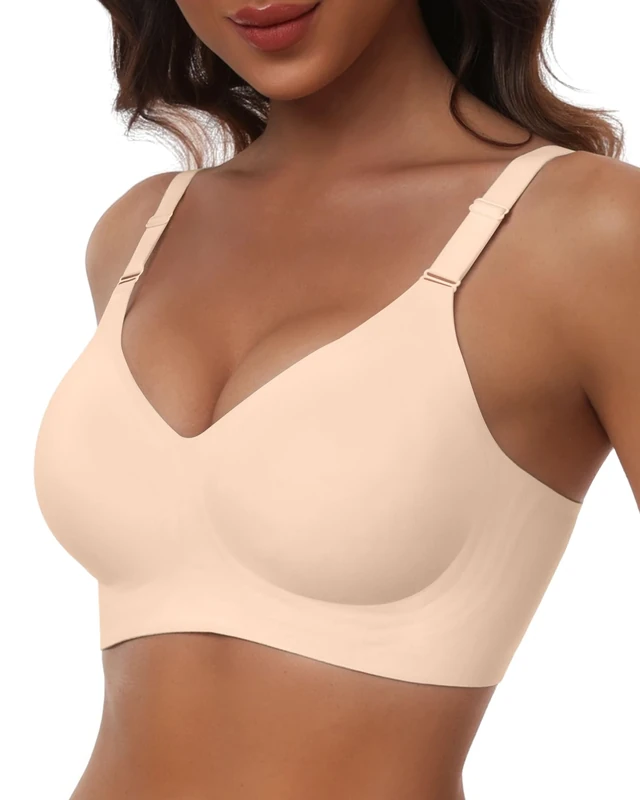HORISUN Wireless Push Up Full Coverage Bra for Women Seamless Bras with Soft Support Comfort T Shirt Bralette (Nude,4XL)