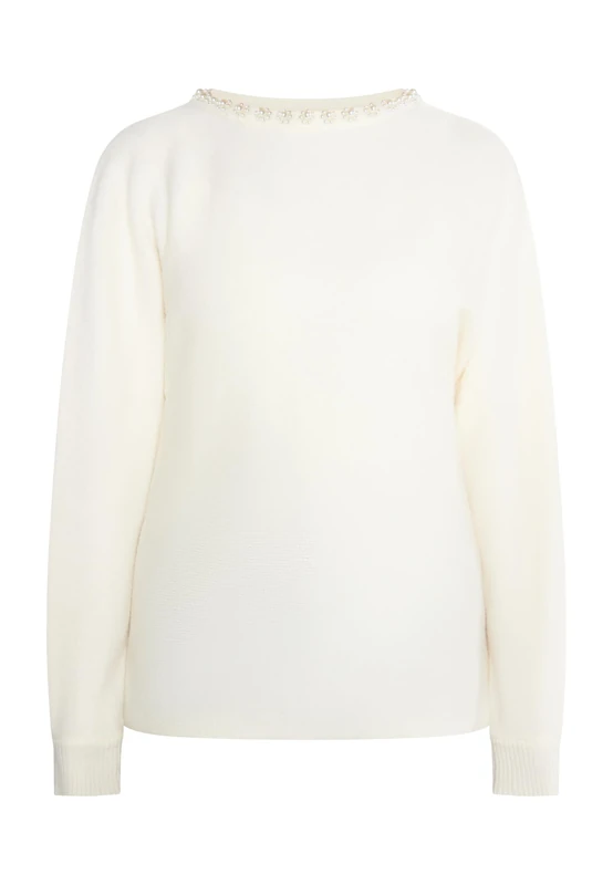 LEOMIA Women's Beaded Sweater, Wool White, M/L - Image 1