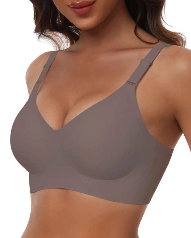 HORISUN Wireless Push Up Full Coverage Bra for Women Seamless Bras with Soft Support Comfort T Shirt Bralette (Coffee,4XL)
