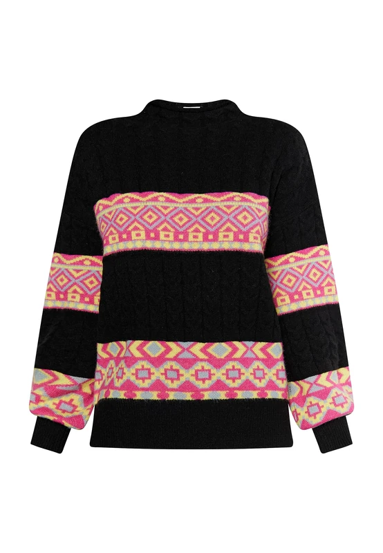 ECY Women's Sweater, Black Multi-Coloured, M/L
