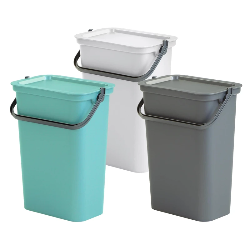WELL HOME MOBILIARIO & DECORACIÓN Set of 3 Moda Bin with Handle Graphite, Sage and White, 10 L - Image 1