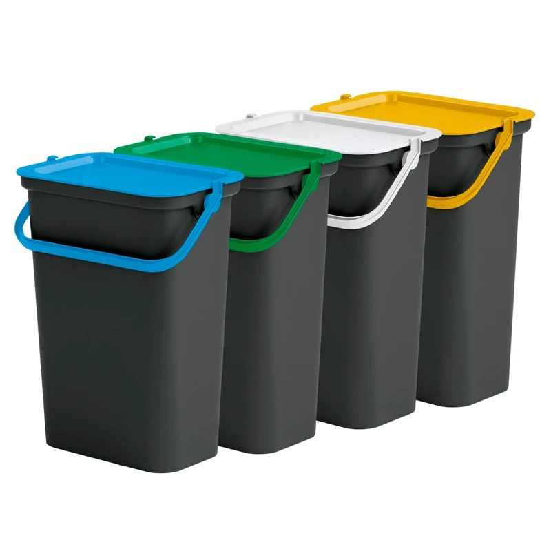 WELL HOME MOBILIARIO & DECORACIÓN Set of 4 Moda Bin 10 L with Handle in Green, White, Amber and Blue