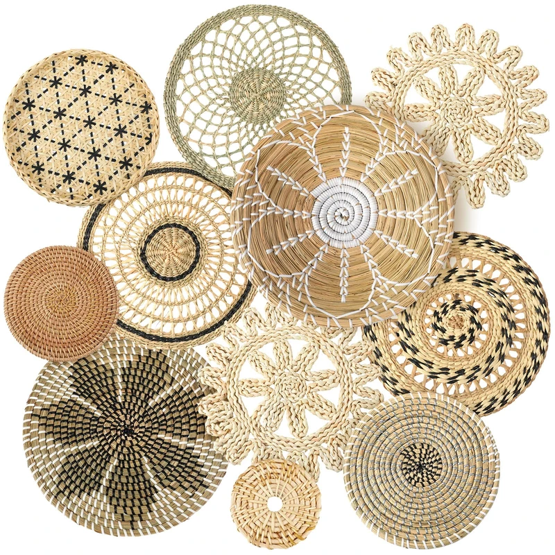 Tatuo 11 Pcs Boho Wall Basket Decor Decorative Bulrush Woven Basket Wall Decor Art Round Farmhouse Hanging Baskets for Kitchen Rustic Home Summer Decorations, Multi Sizes(Vivid) - Image 1