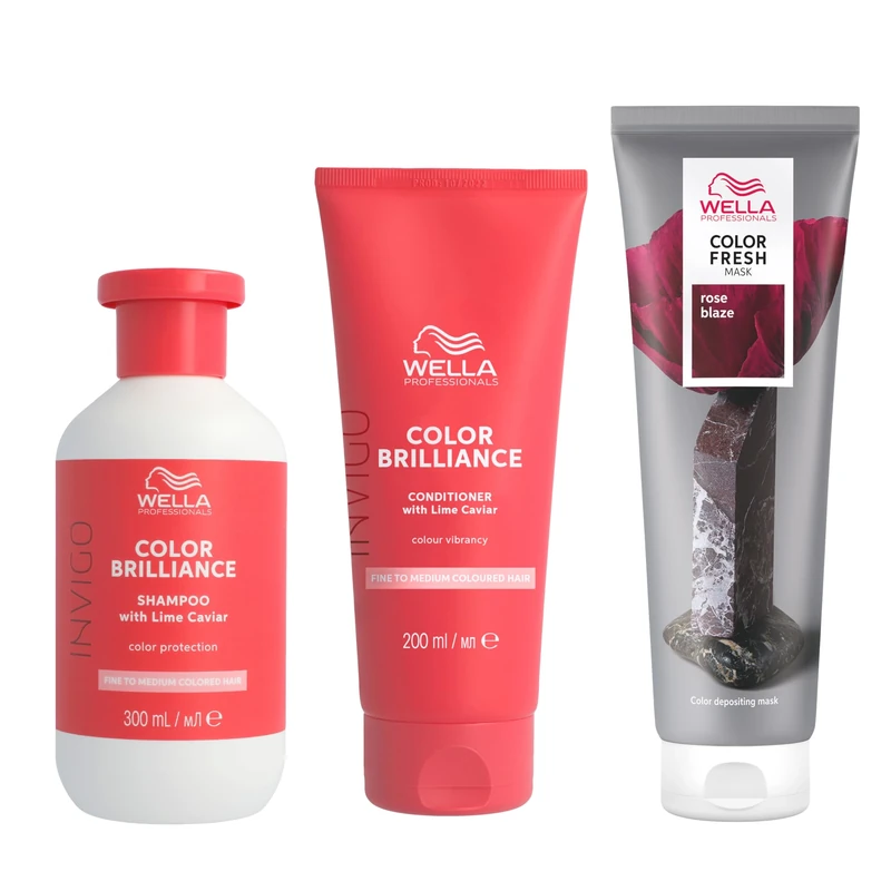 Wella Professionals Color Fresh Mask, Temporary Hair Colour Refresh Treatment, Invigo Color Brilliance Colour Protection Duo, Hair Dye 150ml & Shampoo 300ml & Conditioner 200ml, Rose Blaze