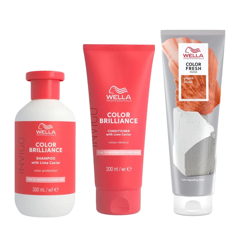 Wella Professionals Color Fresh Mask, Temporary Hair Colour Refresh Treatment, Invigo Color Brilliance Colour Protection Duo, Hair Dye 150ml & Shampoo 300ml & Conditioner 200ml, Peach Blush