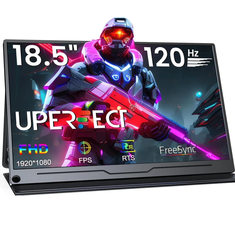 UPERFECT Portable Monitor 18.5 Inch 120Hz, Portable Gaming Monitor 1080p FHD 100% sRGB Matte Screen, IPS HDR FreeSync Speaker HDMI USB C Monitor, VESA & Smart Cover