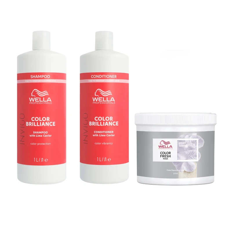 Wella Professionals Color Fresh Mask, Temporary Hair Colour Refresh Treatment, Invigo Color Brilliance Colour Protection Duo, Hair Dye 500ml & Shampoo 1l & Conditioner 1l, Pearl Blonde