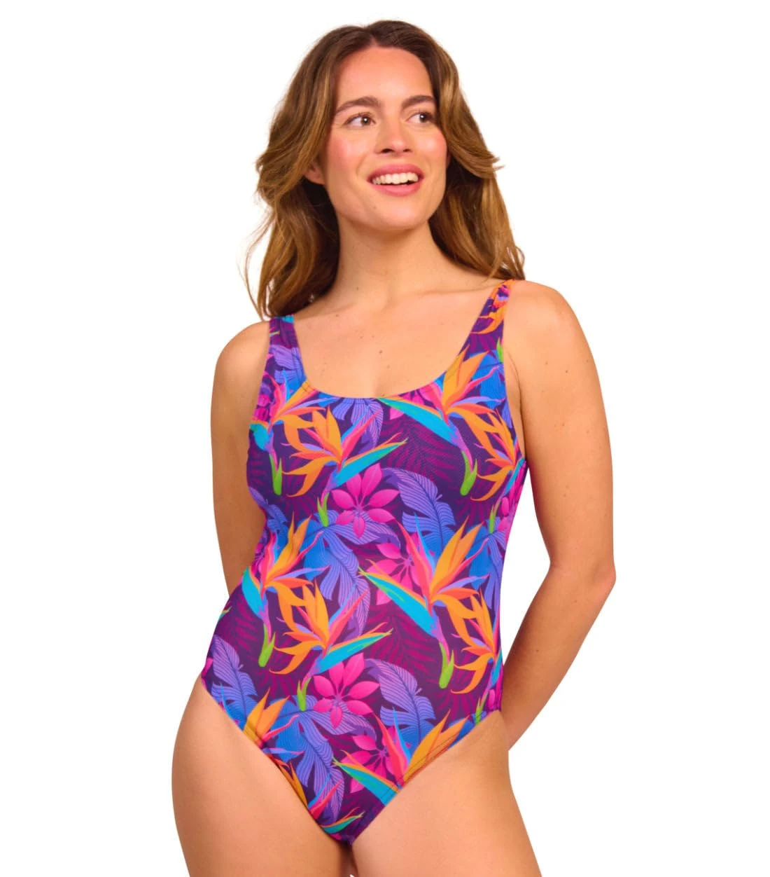 Kiniki Women's Tan Through Scoop Neck Swimsuit Swimwear - Paradise Purple