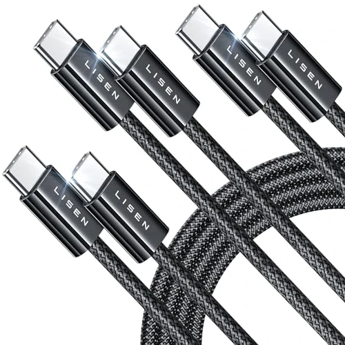 LISEN Type C Charging Cable, 6.6ft (3 Pack), USB-C to USB-C 60W Type C Charging Cable for iPad Air 4/5, iPad Mini 6, iPad Pro 12.9/11, Samsung S23, Google Pixel, MacBook Air/Pro 2020
