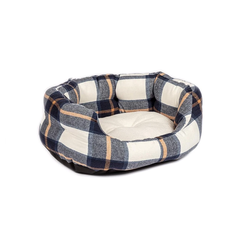Danish Design Navy Bowmore Brushed Check Design Dog/Puppy Deluxe Slumber Bed Large 35in