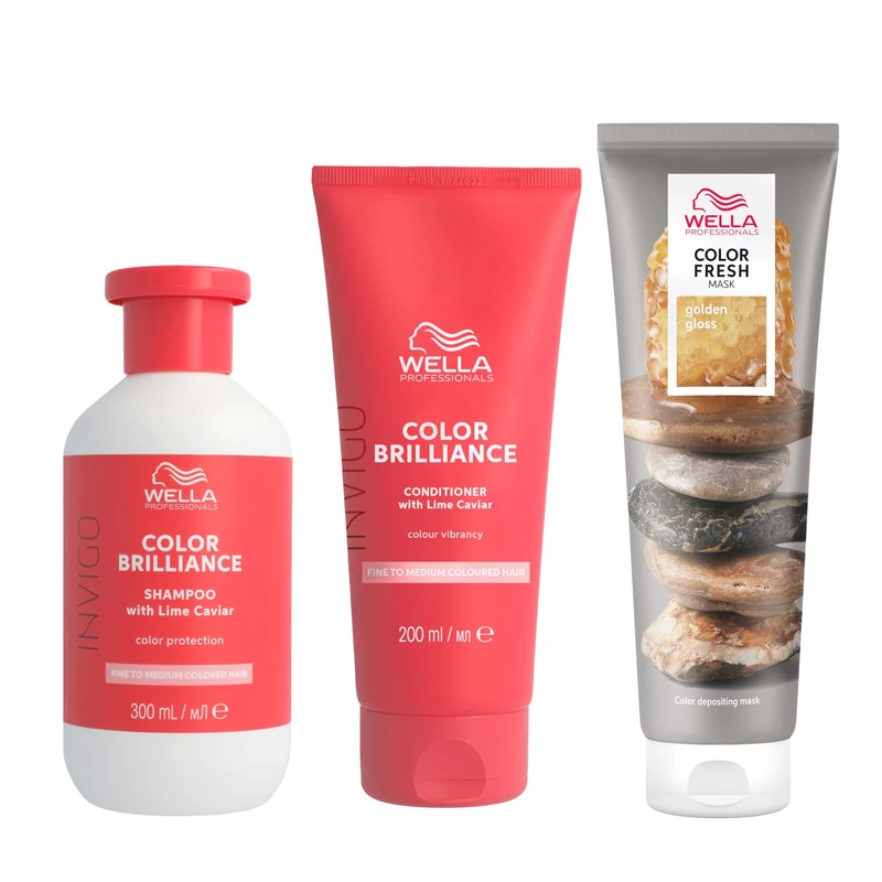 Wella Professionals Color Fresh Mask, Temporary Hair Colour Refresh Treatment, Invigo Color Brilliance Colour Protection Duo, Hair Dye 150ml & Shampoo 300ml & Conditioner 200ml, Golden Gloss
