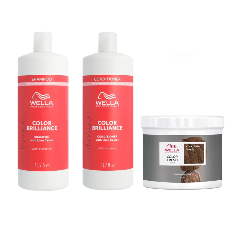 Wella Professionals Color Fresh Mask, Temporary Hair Colour Refresh Treatment, Invigo Color Brilliance Colour Protection Duo, Hair Dye 500ml & Shampoo 1l & Conditioner 1l, Chocolate Touch