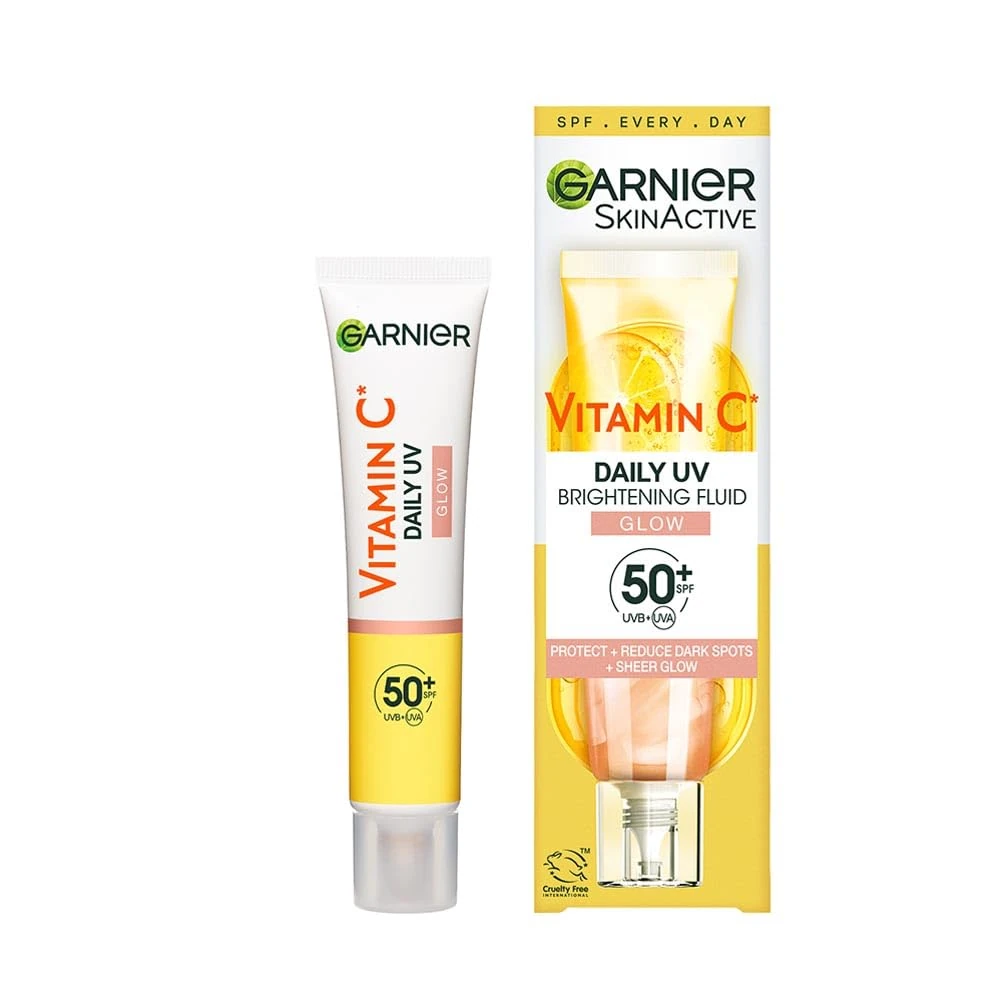 Garnier Vitamin C Daily UV Brightening Fluid Sheer Glow, SPF50+, Prevents + Corrects Sun Damages + Evens Skin tone, Face & Neck, For all skin types, Cruelty-Free, Vegan, 40ml