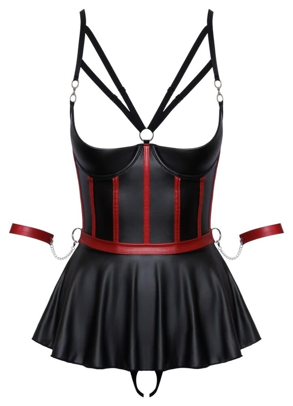 Lift Bra Set Bondage 80B/M Black/Red