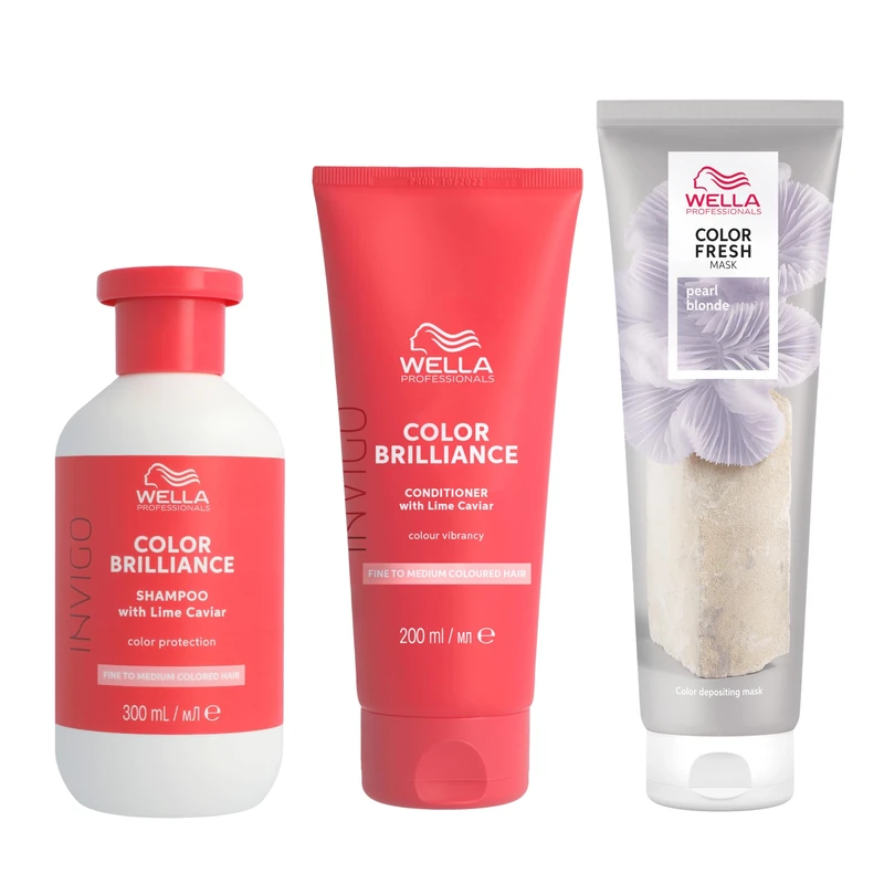 Wella Professionals Color Fresh Mask, Temporary Hair Colour Refresh Treatment, Invigo Color Brilliance Colour Protection Duo, Hair Dye 150ml & Shampoo 300ml & Conditioner 200ml, Pearl Blonde